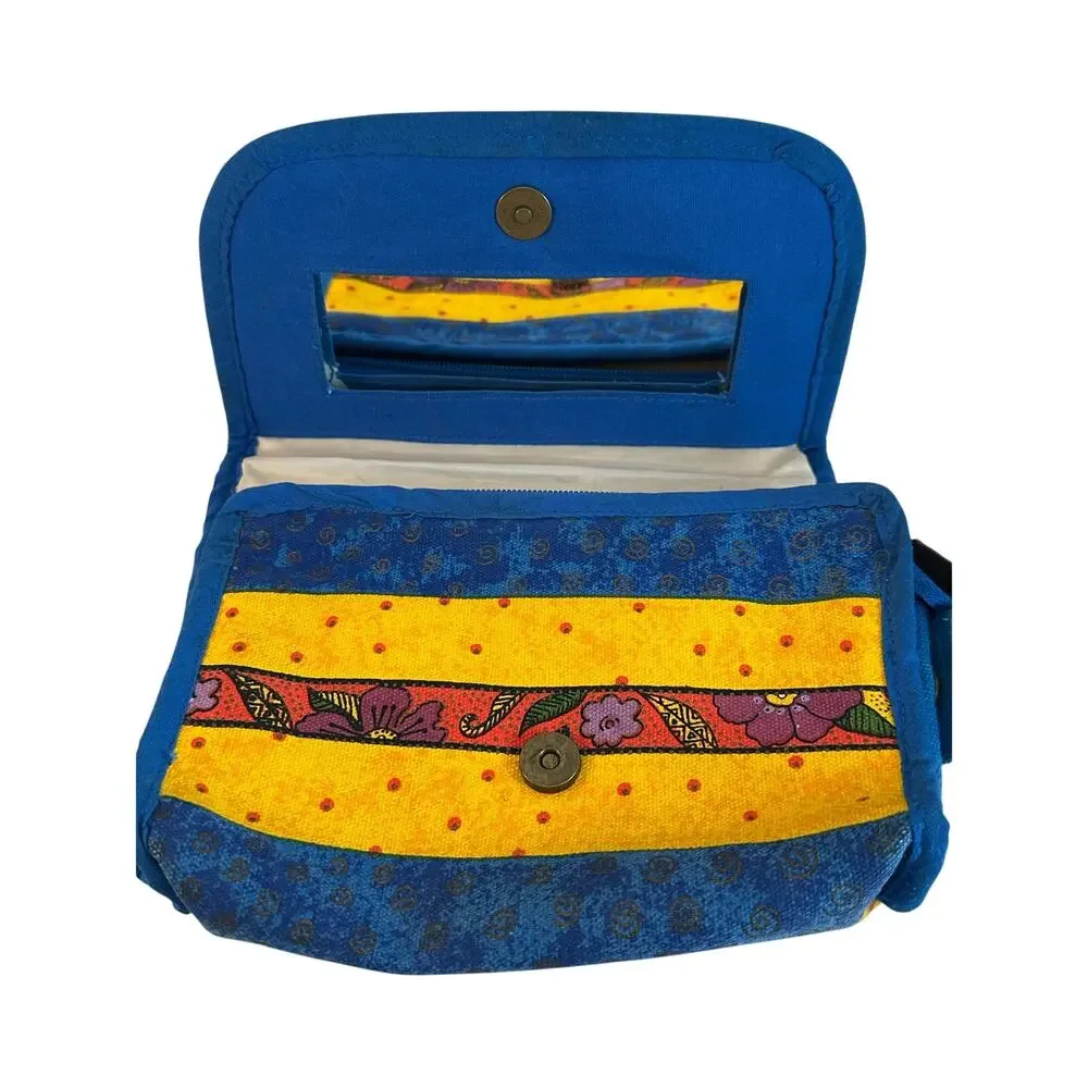 Laurel Burch Cat blue yellow zippered mirror cat pouch